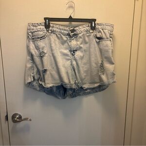 FOREVER 21 Women's Acid Wash Distressed Destroyed Cuffed Jean Shorts Size 16